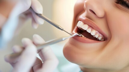 Close-up of a Woman Receiving a Dental Checkup