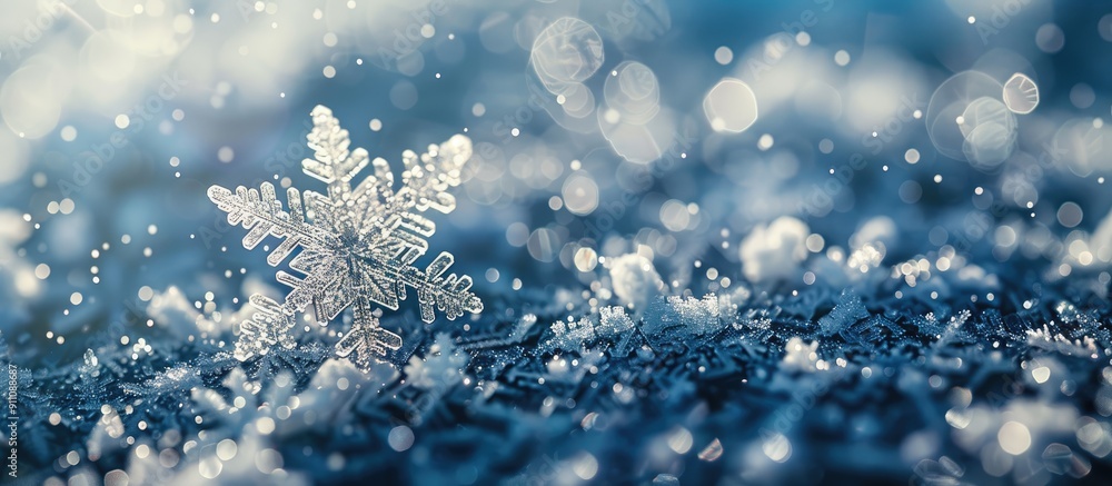Poster close up of an impressive snowflake with a clear structure in winter suitable as a background for co