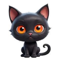 a picture of a black cat with orange eyes and yellow eyes.