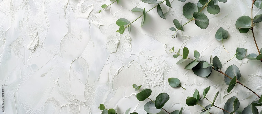 Poster green eucalyptus branch on a light background ideal as a backdrop for product presentation with a co