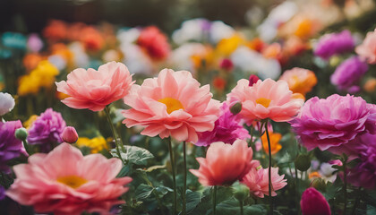 Obraz premium Dahlia Dreamscape: A Serene Garden of Colorful Blooms