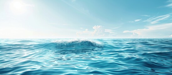 Fototapeta premium Serene view of calm ocean waves in a clear blue sea with a tranquil blue water background and ample copy space image