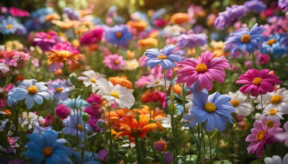 Fototapeta premium Dahlia Dreamscape: A Serene Garden of Colorful Blooms