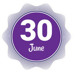 30 June, Date template. Useful design for calendar or event promotion. Vector illustration EPS 10 File. Isolated on white background. 