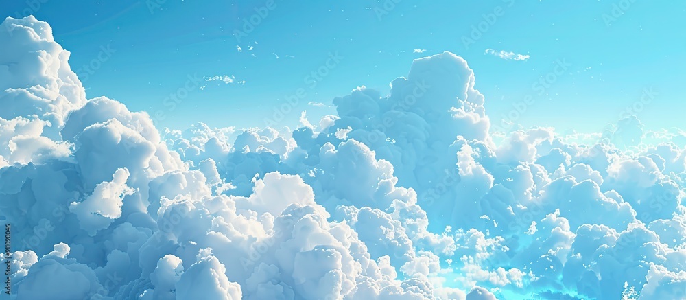 Wall mural Texture of a sunny and cloudy sky featuring fluffy white clouds on a blue background ideal for including text with a copy space image