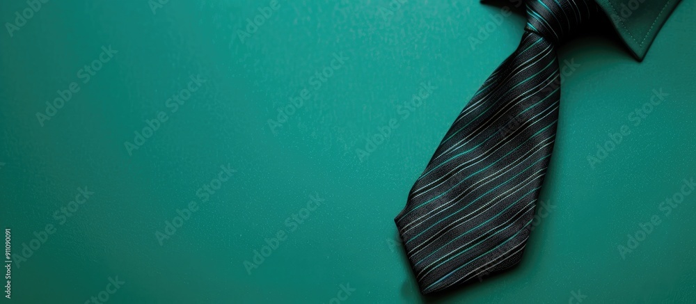 Poster featuring a black striped tie on a green backdrop this image offers space for text. copy space image