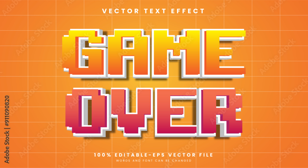 Poster game over editable text effect template with pixel effect