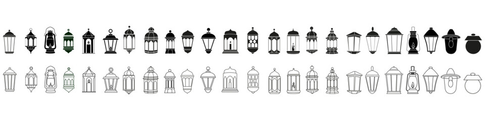 Lantern icon vector set. Lamp illustration sign collection. Flashlight symbol. Arabian lamp logo.