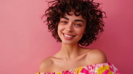 Obraz premium The laughing curly-haired woman