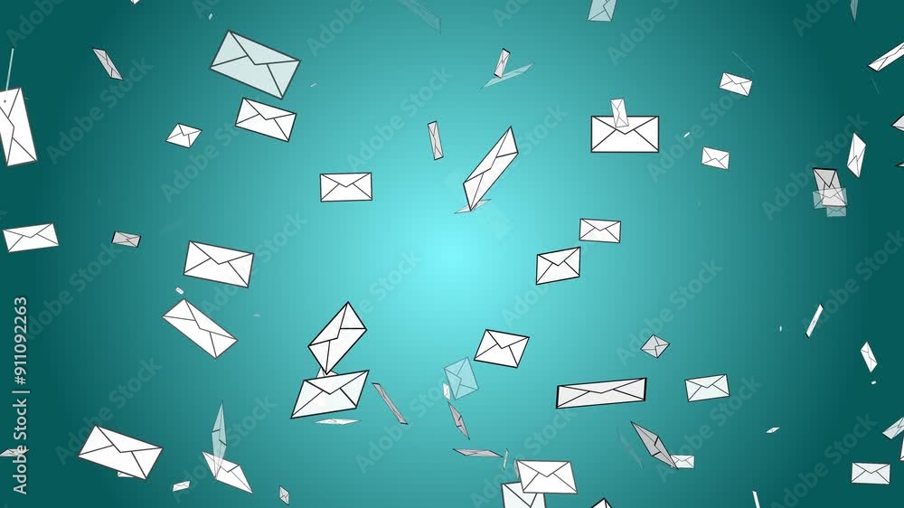 Poster letter mail postal envelope floating falling disappear 3d animation on gradient background stationar