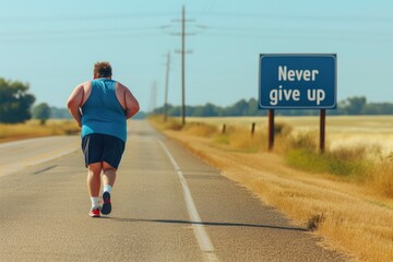 Fototapeta premium Roadside Motivation: 'Never Give Up' Billboard