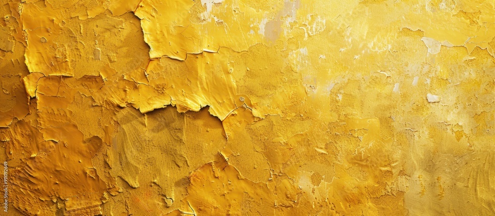 Aufkleber abstract saffron wash on a grungy shabby uneven painted plaster wall texture forming a retro built s