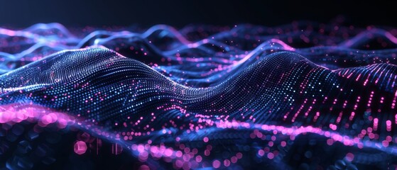 Abstract Background of 3D Wave of Digital Tech Particles
