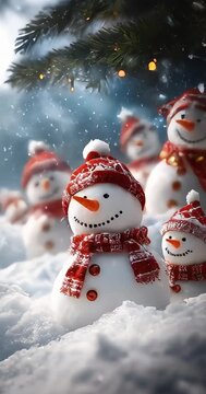 Snowman family. Christmas and New Year background. Snowman family.