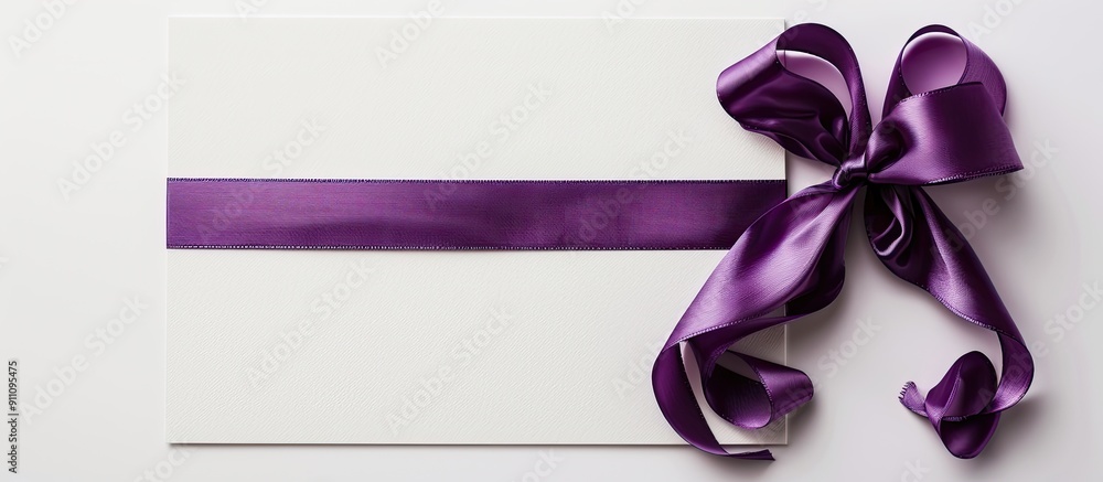 Poster isolated on a white background a blank card adorned with a satin purple ribbon offering ample copy s