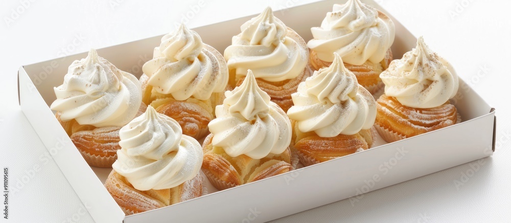 Aufkleber a collection of cream puffs displayed attractively on a white box with space for additional images