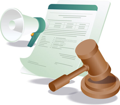 legal document, gavel, megaphone, green and brown clip art preview