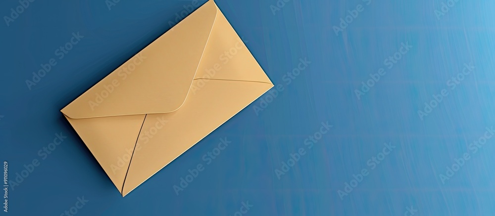 Aufkleber a beige envelope with a blank white sheet on a blue background for a copy space image showcasing mai