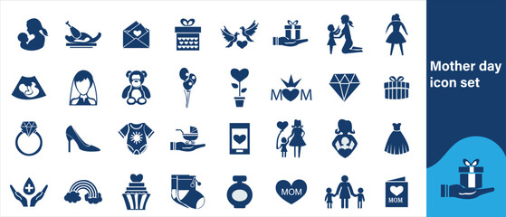 Mother's Day icon set, contains beautiful icons of mothers, children, children's clothes, socks, shoes, and Mother's Day.