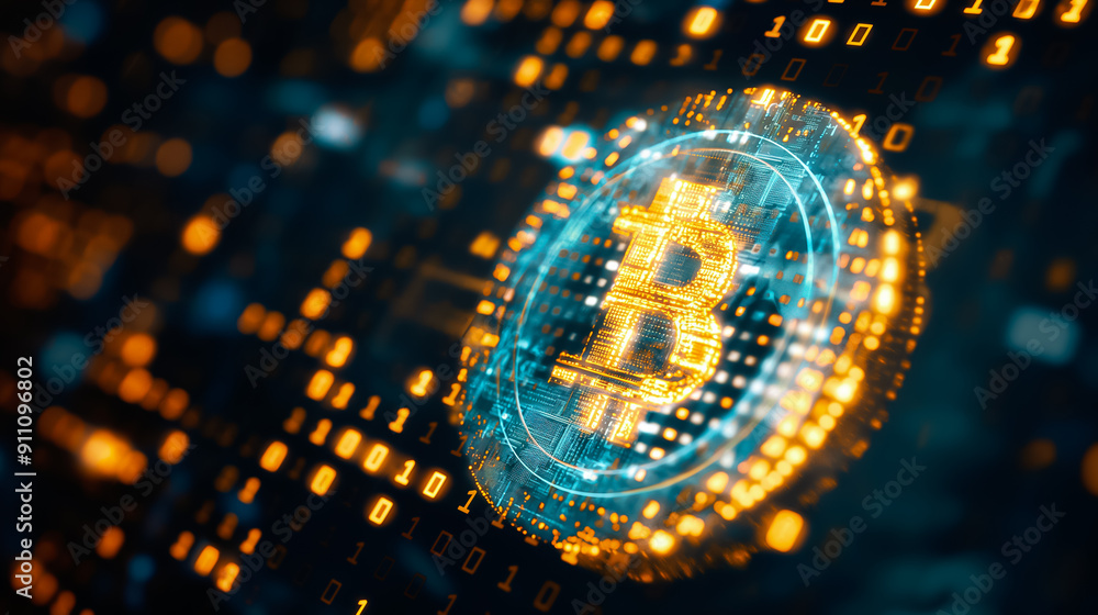 Poster a comprehensive digital representation of bitcoin utilizing advanced technology for enhanced underst