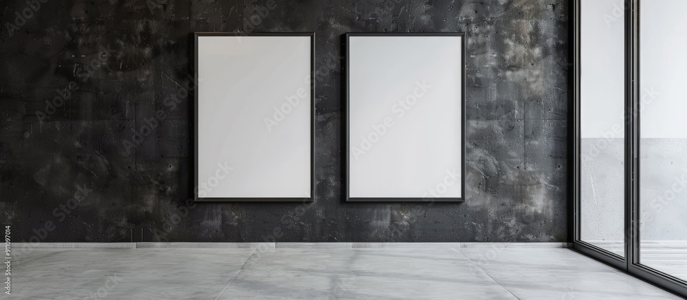 Poster high quality photo of an empty customizable mockup frame with space for your content image with blan