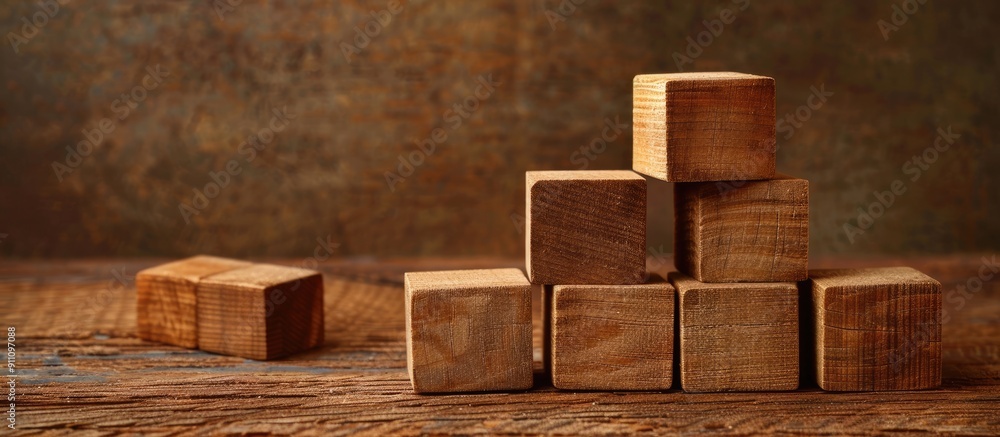 Aufkleber wooden blocks displaying a unique message on a brown backdrop with a special order symbol features a
