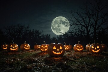 Halloween pumpkins under the moonlight