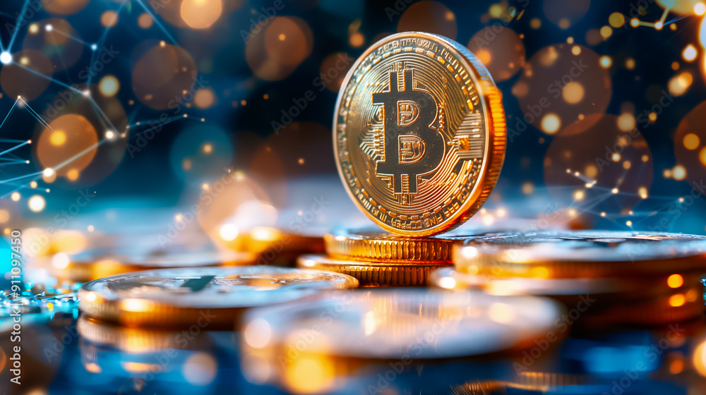 Poster a comprehensive digital representation of bitcoin utilizing advanced technology for enhanced underst