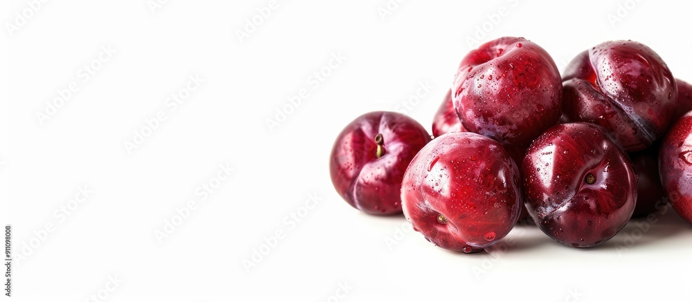 Canvas Prints Red plums appealingly displayed with copy space on a white background