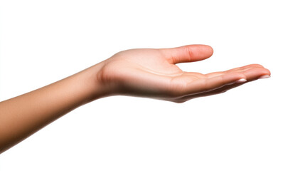 A hand is shown with the thumb up and the fingers spread out. The hand is in a position that suggests it is ready to receive something. Concept of openness and receptiveness