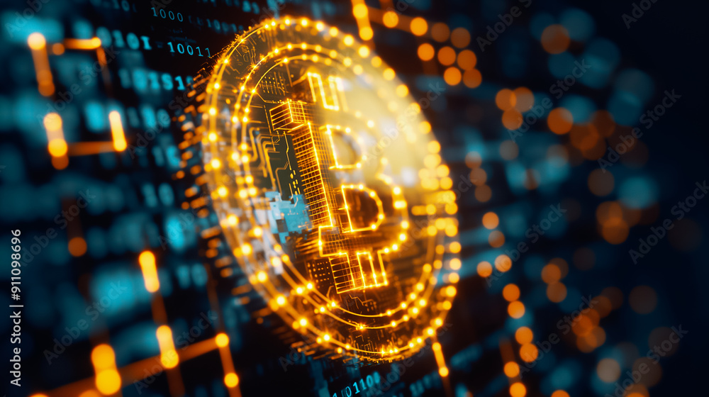 Poster a comprehensive digital representation of bitcoin utilizing advanced technology for enhanced underst