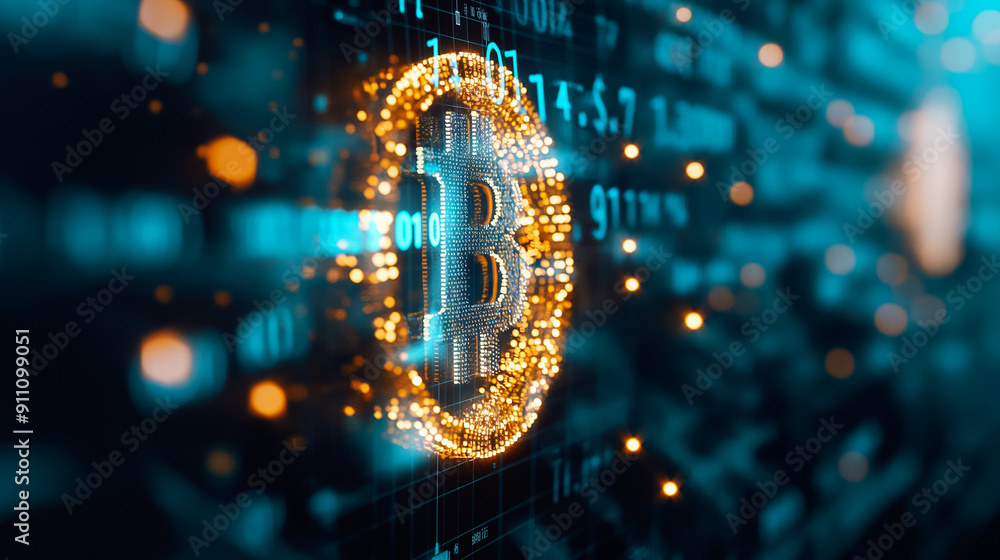 Poster a comprehensive digital representation of bitcoin utilizing advanced technology for enhanced underst
