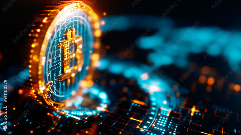 Poster a comprehensive digital representation of bitcoin utilizing advanced technology for enhanced underst