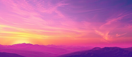 Fototapeta premium A stunning scenic view of a vibrant sunset sky over a beautiful landscape with copy space image available showcasing dramatic shades of violet pink and gold during dusk time