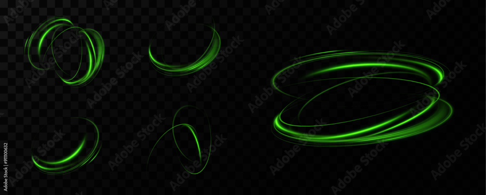Poster Green neon ring. Glowing circle. Glow effect. Round light frame. abstract light lines of movement and speed. Abstract light lines of movement and speed. light green ellipse.