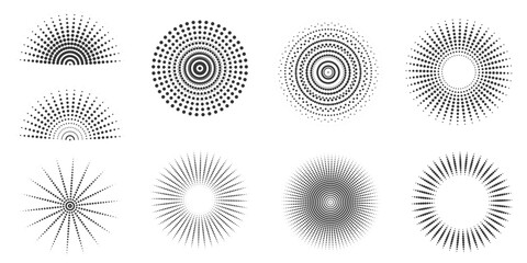 Set of halftone round dotted frames. Design element for frame, logo, web pages, prints, posters, template.