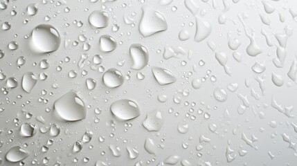 Water droplets scattered on a light gray surface