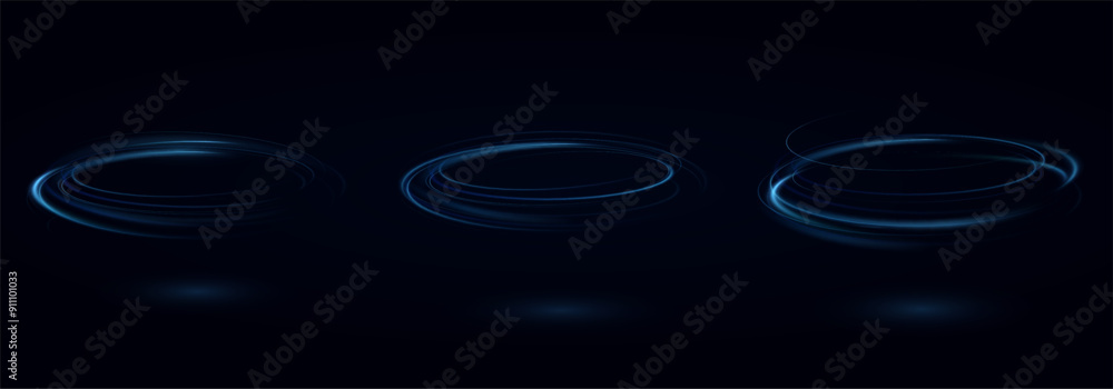 Aufkleber Abstract light lines of speed movement, blue colors.Neon glowing curves.Abstract motion.Neon lines of blue speed. Dynamic traces.