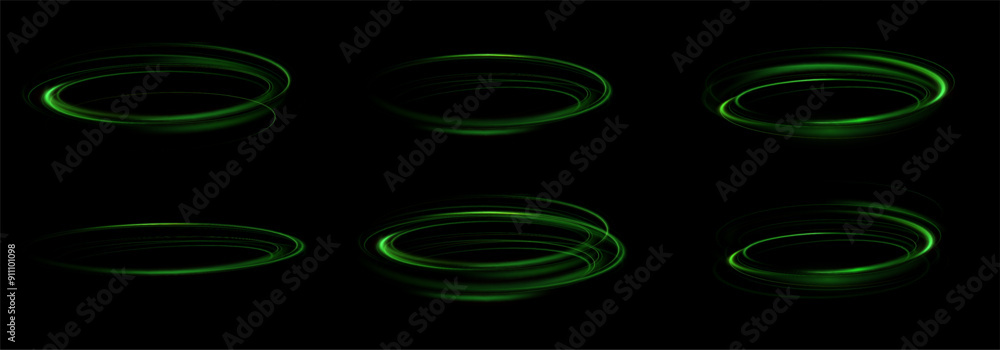 Poster Green neon ring. Glowing circle. Glow effect. Round light frame. abstract light lines of movement and speed. Abstract light lines of movement and speed. light green ellipse.