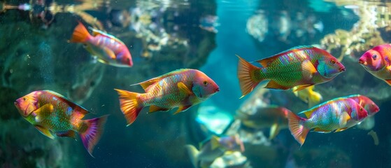 Obraz premium A Group of Princess Parrotfish Underwater