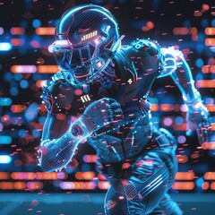 A futuristic sports broadcast showcasing real-time data and performance metrics from cybernetically enhanced athletes, revolutionizing sports entertainment