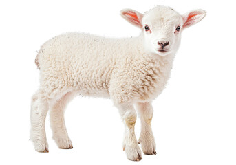 Adorable young lamb standing gracefully, showcasing its fluffy white wool and bright eyes, evoking feelings of joy and innocence.