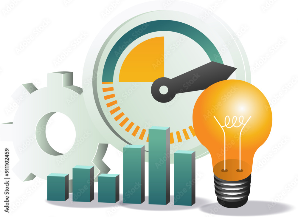 Poster a visual representation featuring a light bulb and a graph, illustrating the connection between inno