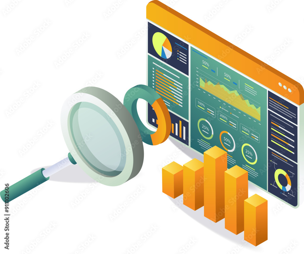 Poster a visual representation of search engine optimization, featuring keywords, analytics graphs, and dig