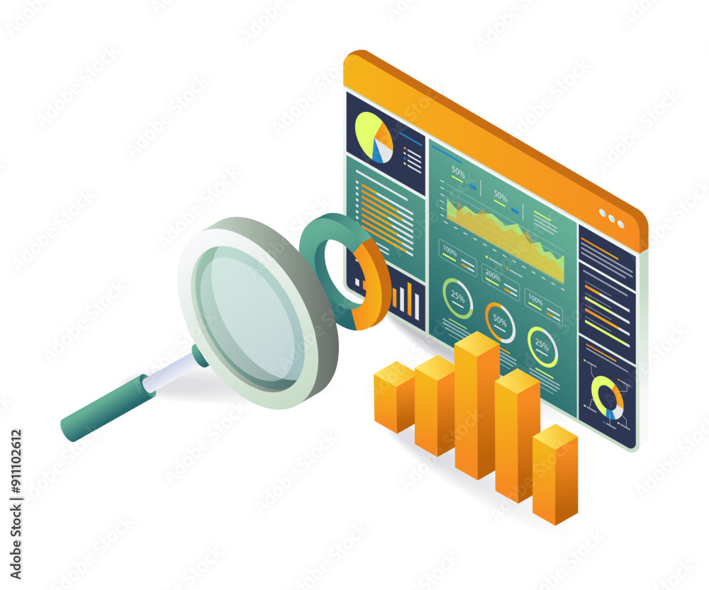 Poster a visual representation of search engine optimization, featuring keywords, analytics graphs, and dig