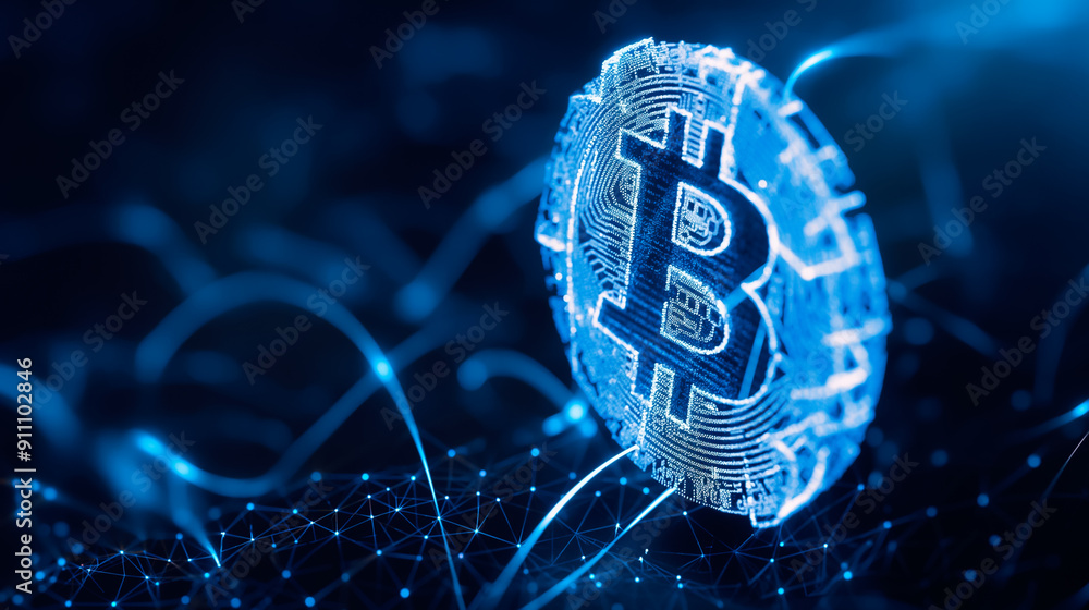 Poster a comprehensive digital representation of bitcoin utilizing advanced technology for enhanced underst