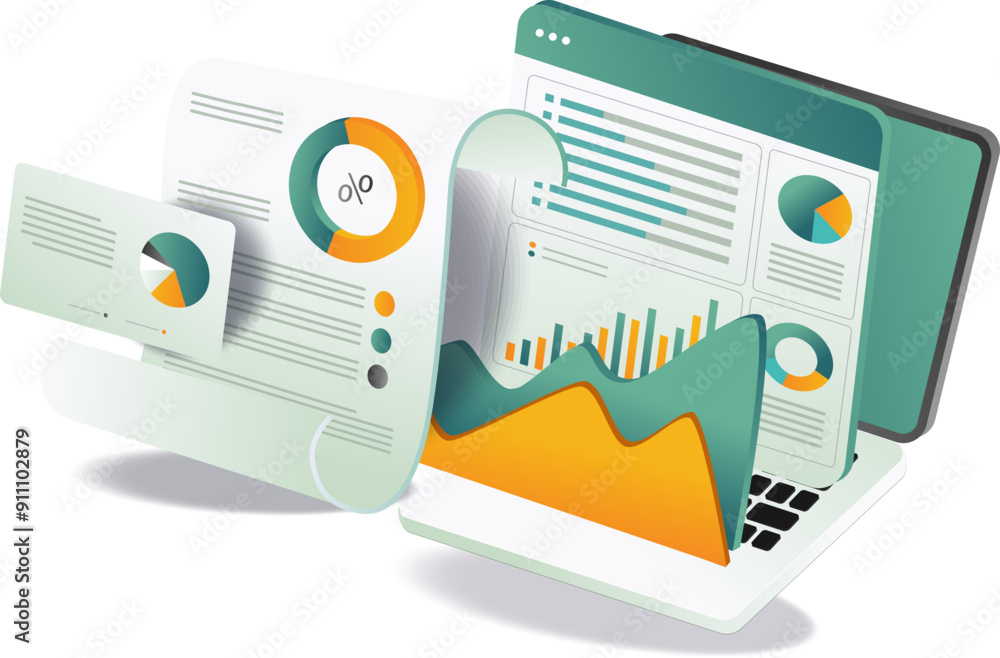 Poster an illustration of a laptop displaying charts and graphs