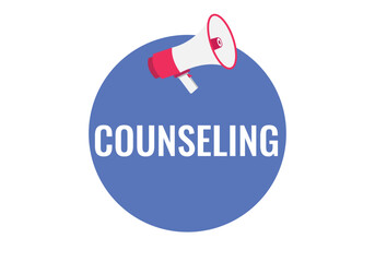 counseling button, banner, label, template for website. counseling text with colorful megaphone icon
