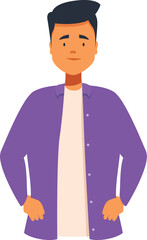 Young adult man standing with his hands on his hips, looking happy and confident