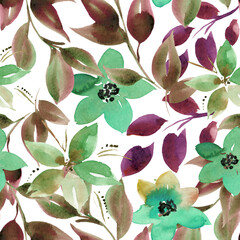 Forget me not watercolor flower print. Abstract herbal background. Seamless pattern.